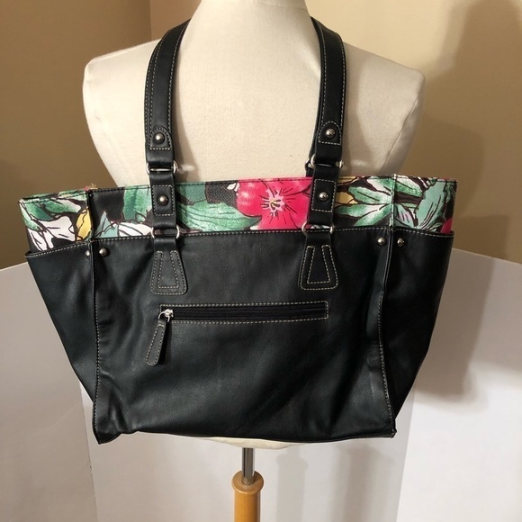 Ellen Tracy Black With Floral Print Purse EUC - Picture 4 of 8